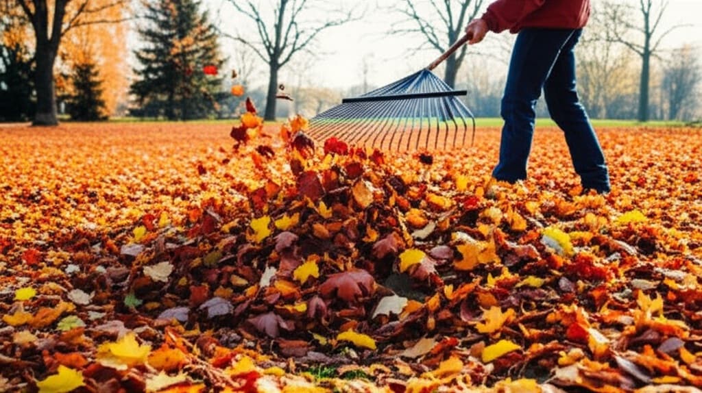 Fall leaf cleanup on a New River Valley lawn in Radford, Blacksburg, or Christiansburg, Virginia