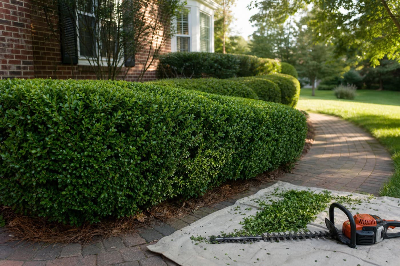 Professional hedge trimming service in Radford, Blacksburg, and Christiansburg Virginia by Meadows Exteriors